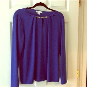 Liz Claiborne Royal Blue Top w/ Jeweled Neckline